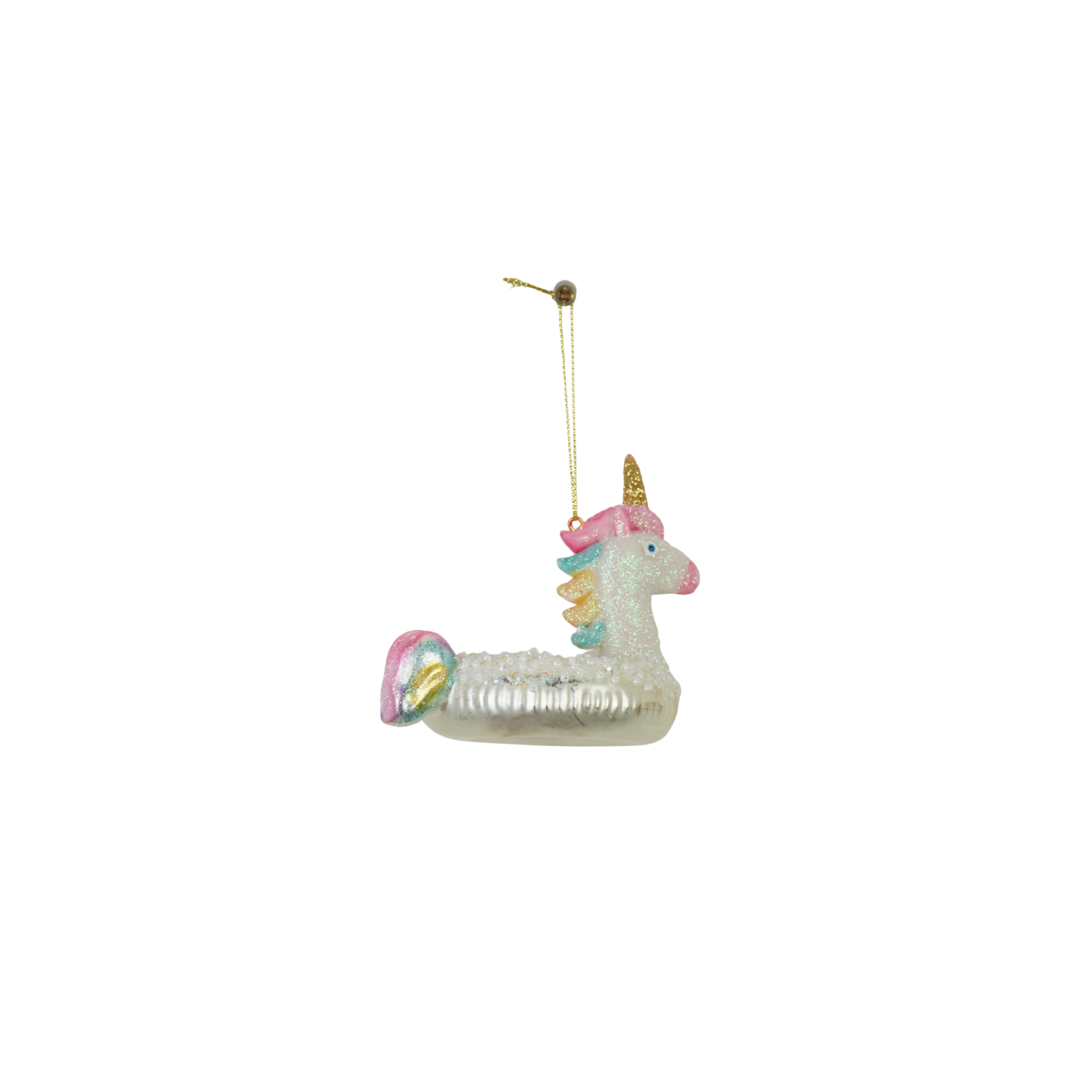 Kerstversiering -  Kersthanger - Opblaasbare Eenhoorn - Wit -  Glas - 8x9,5x9cm