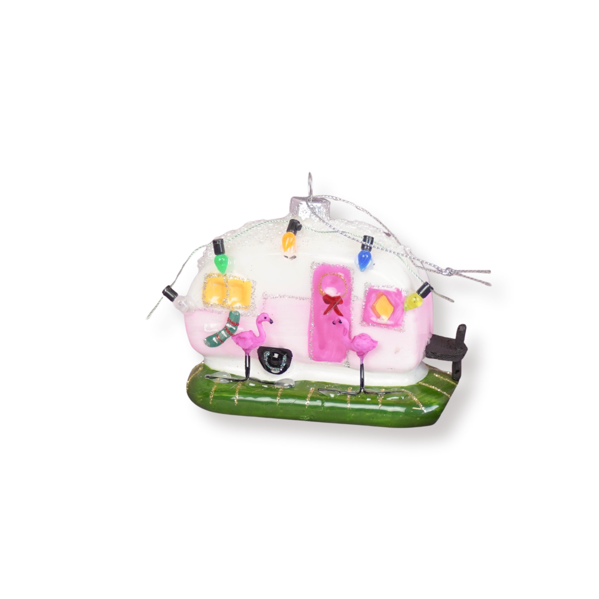 Kerstversiering -  Kersthanger  - Happy Caravan - Roze  - Glas - 10x5x8cm
