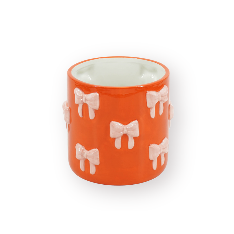 Pot - Bloempot Strikjes - Dolomiet - Oranje/Roze - 12.5x12.5x13 cm