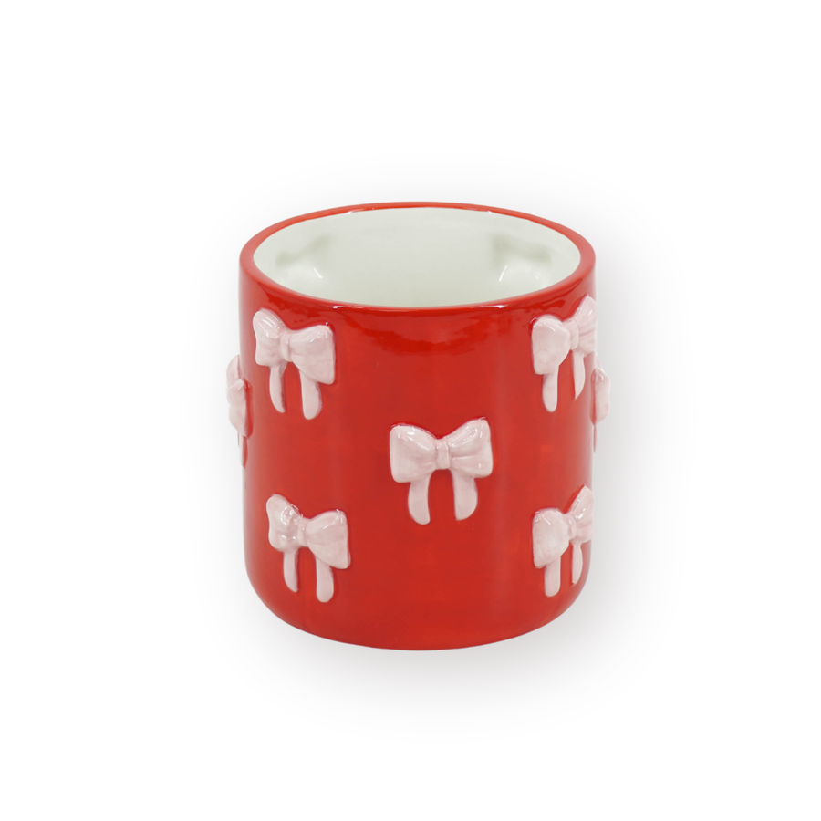 Pot - Plantenpot Strikjes - Dolomiet - Rood/Roze - 12.5x12.5x13 cm