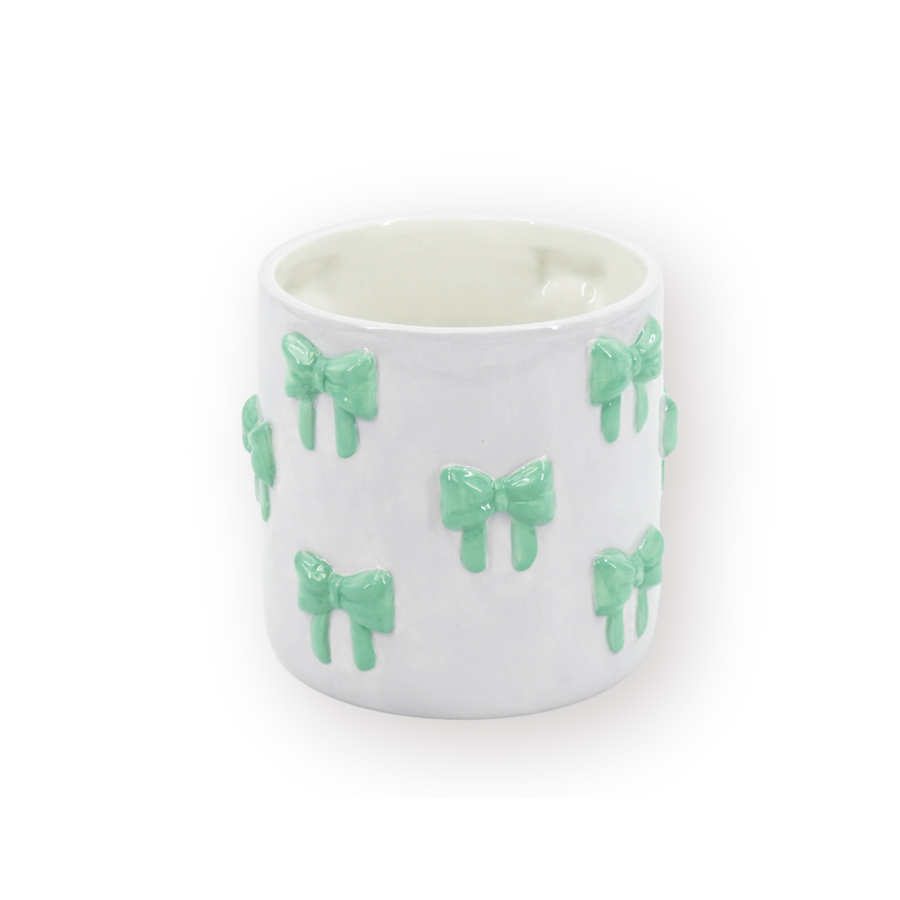Pot - Plantenpot Strikjes - Dolomiet - Lila/Groen - 12.5x12.5x13 cm