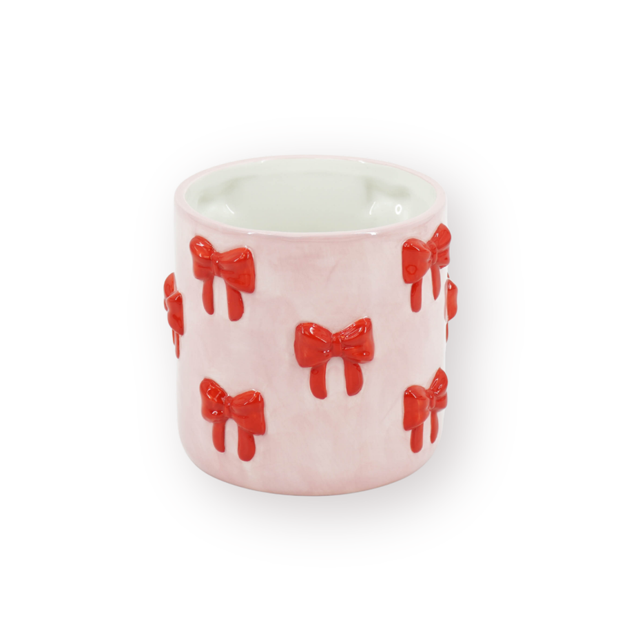 Pot - Bloempot Strikjes - Dolomiet - Roze/Rood - 12.5x12.5x13 cm