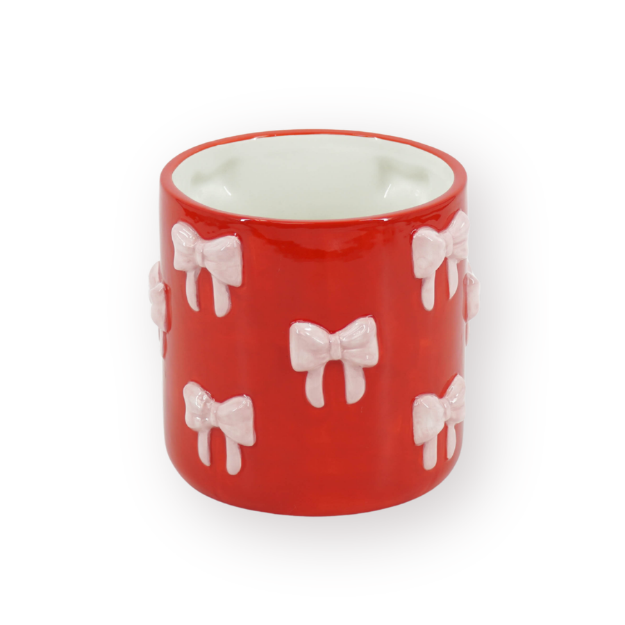 Pot - Plantenpot Strikjes - Dolomiet - Rood/Roze - 15.5x15.5x16 cm
