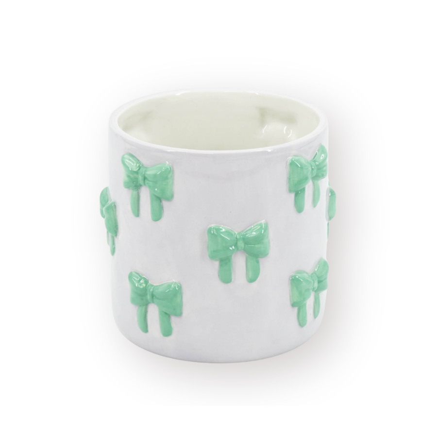 Pot - Plantenpot Strikjes - Dolomiet - Lila/Groen - 15.5x15.5x16 cm