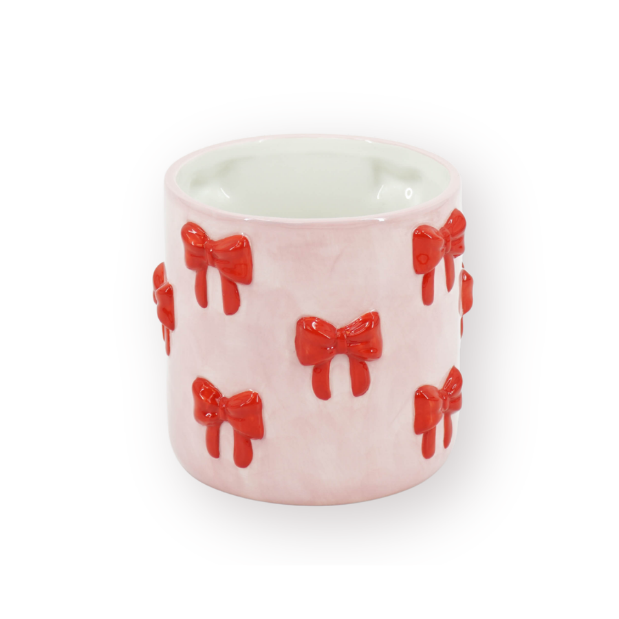 Pot - Plantenpot Strikjes - Dolomiet - Roze/Rood - 15.5x15.5x16 cm