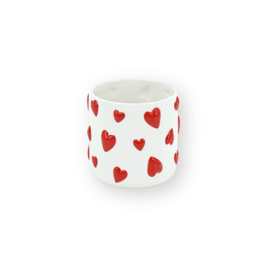 Pot - Bloempot Hartjes - Dolomiet - Wit / Rood - 12.5x12.5x13 cm