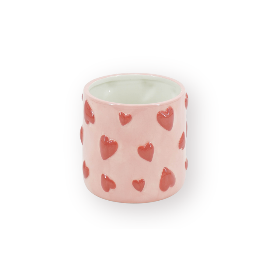 Pot - Bloempot Hartjes - Dolomiet - Roze / Rood - 12.5x12.5x13 cm
