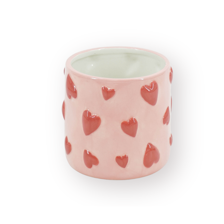 Pot - Bloempot Hartjes - Dolomiet - Roze / Rood - 15.5x15.5x16 cm