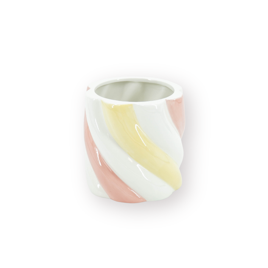 Pot - Bloempot Kabeljauwlever - Dolomiet - Roze/Wit / Geel - 12.5x12.5x13 cm
