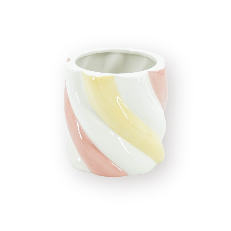 Pot - Plantenpot Kabelspek - Dolomiet - Roze/Wit / Geel - 15.5x15.5x16 cm