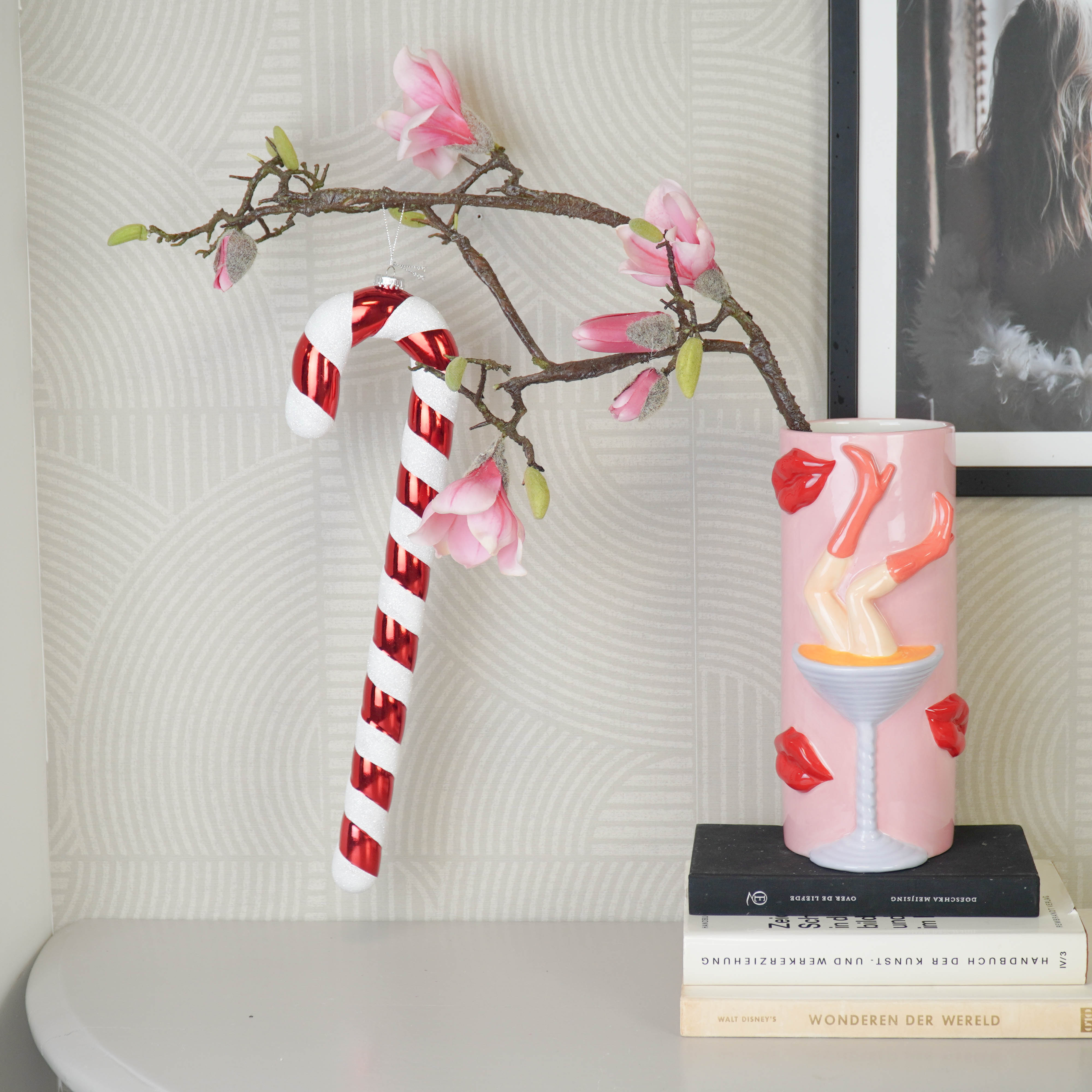 Kerstversiering -  Zuurstok -  Kunststof -  Rood/ Wit - 11x3x42 cm