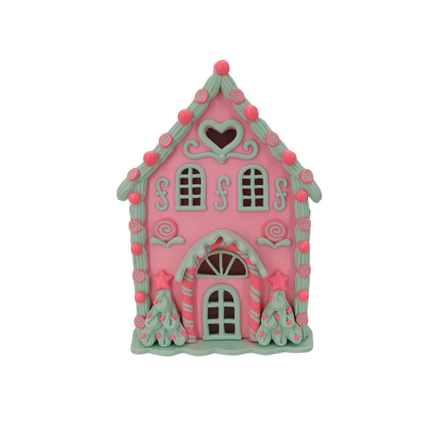 Christmas Decoration -LED Lamp Candy House - Clay - Pink/Mint - 13x18.5 cm