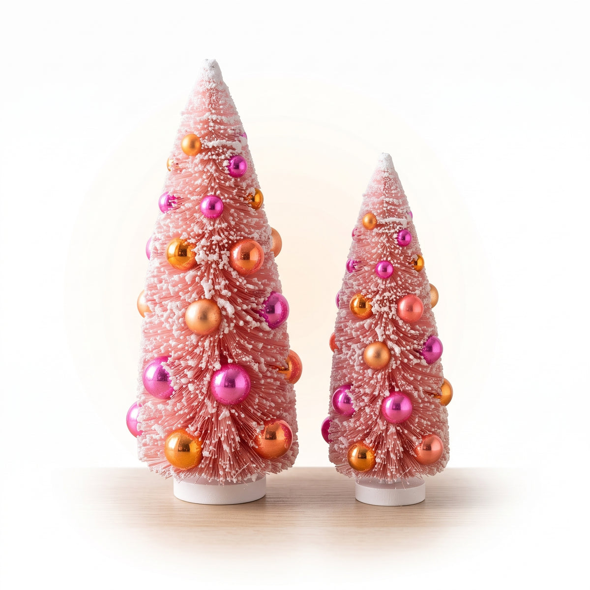 XMAS-Set Kerstdecoratie Set – LED Snoephuisje Roze/Oranje & 2 Roze Kerstboompjes – 12x31 en 11x23 cm – Candy Christmas