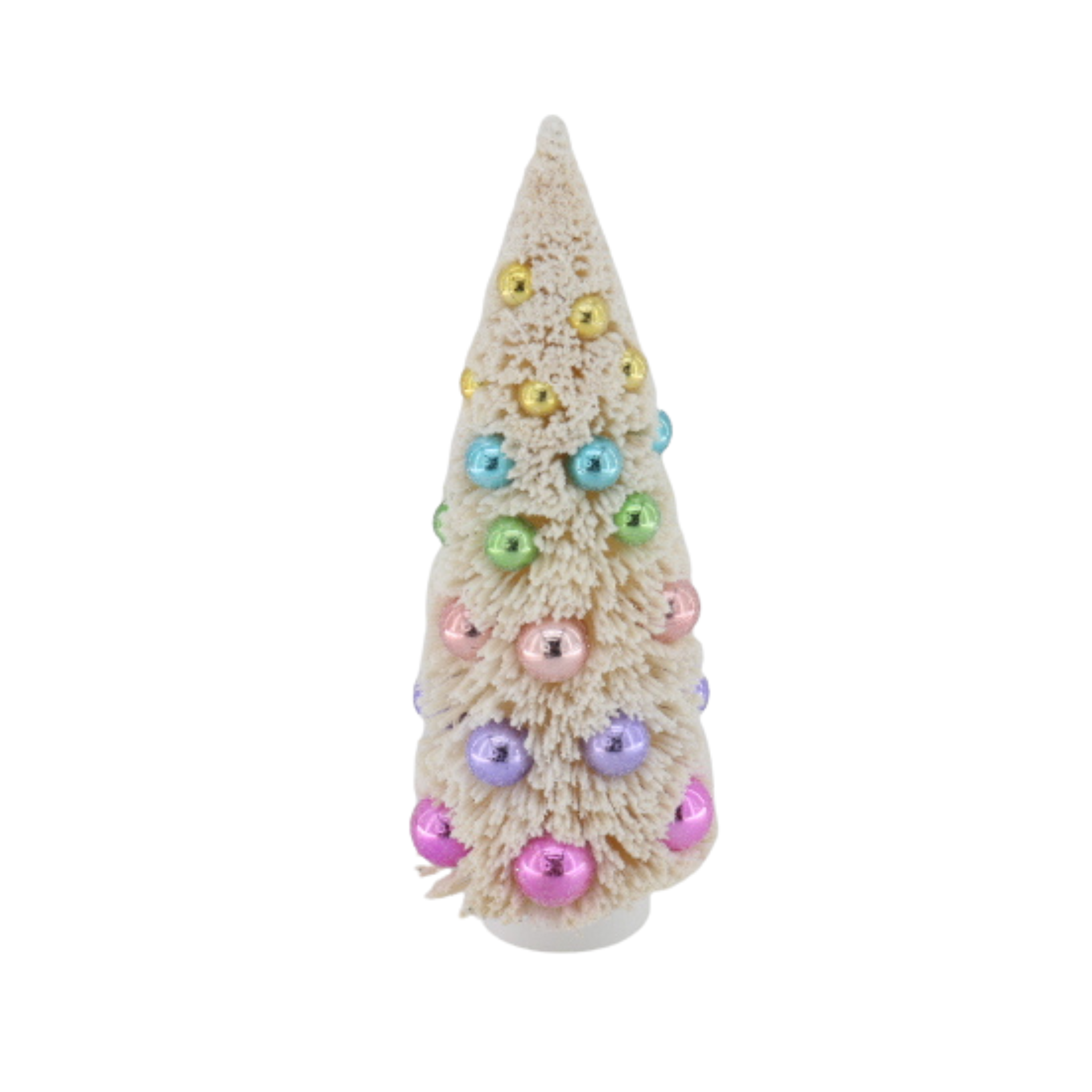 Kerst Decoratie -  Kerstboom met gekleurde ballen -  Sisal/ Kunststof - Beige/ Multicolour - 11x23 cm