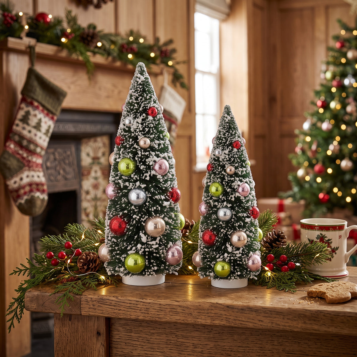 Kerst Decoratie - Kerstboom met gekleurde ballen -  Kunststof - Groen/Multicolour  -11x11x23 cm