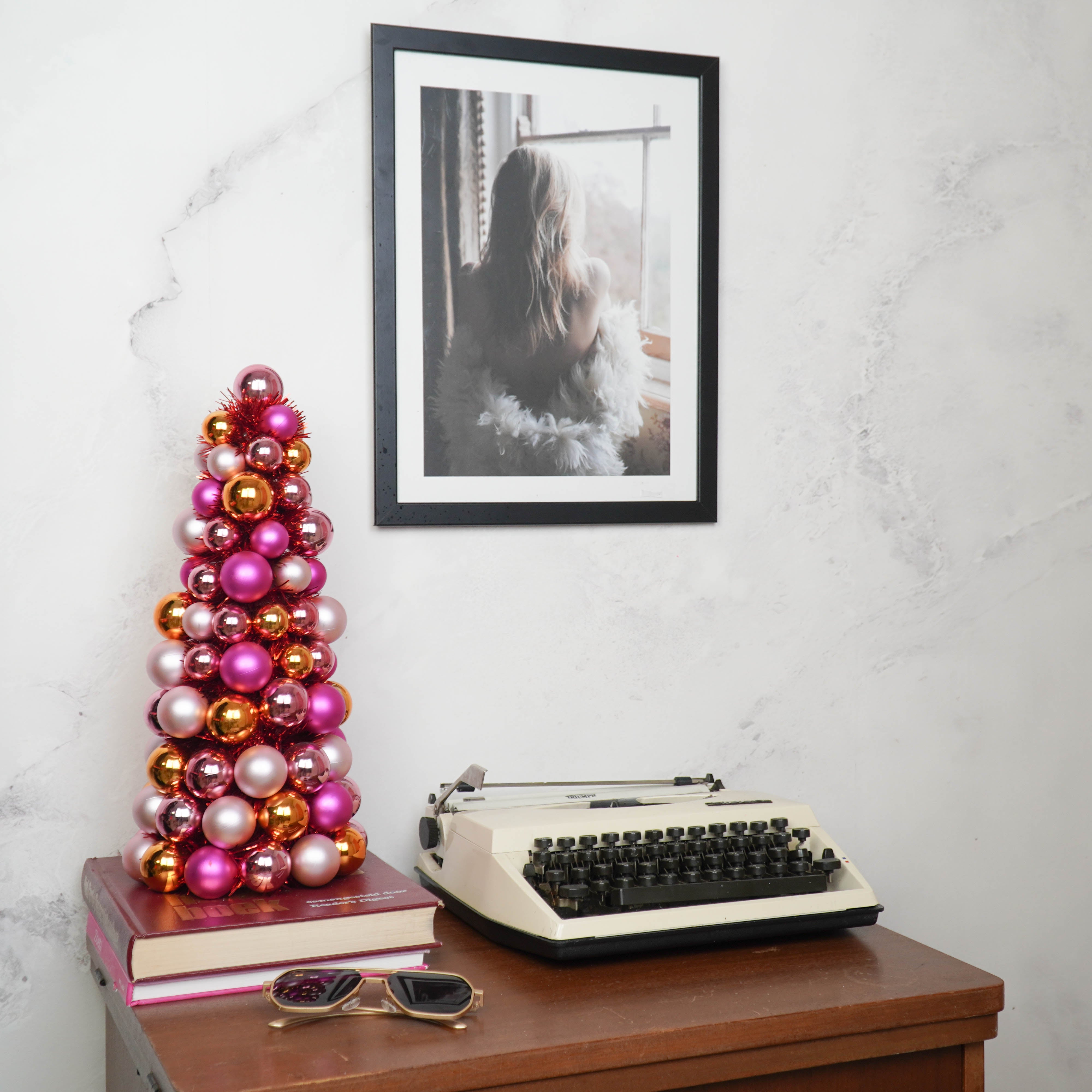 Kerst Decoratie -  Kerstballen Kerstboom - Kunststof - Roze/Oranje  - 19x41 cm