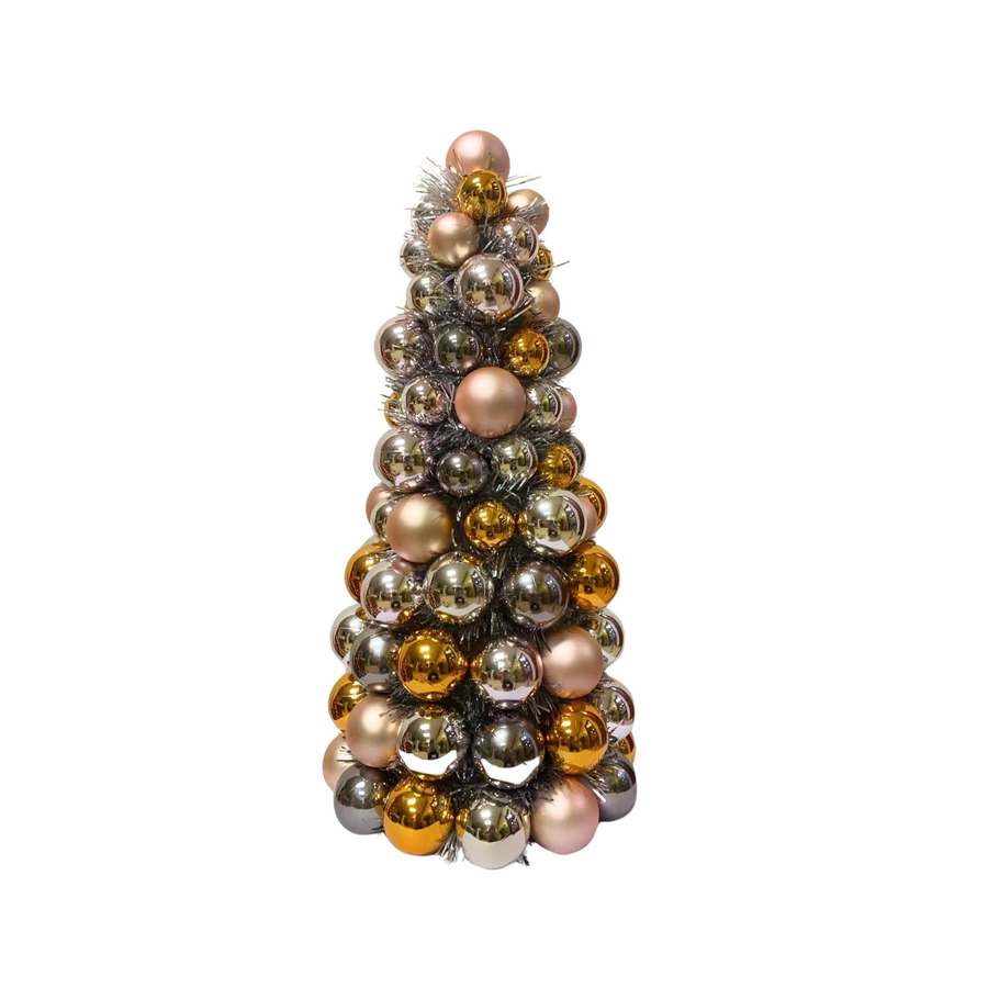 Kerstdecoratie - Kerstballen Kerstboom - Kunststof - Taupe/Oranje - 19x41 cm