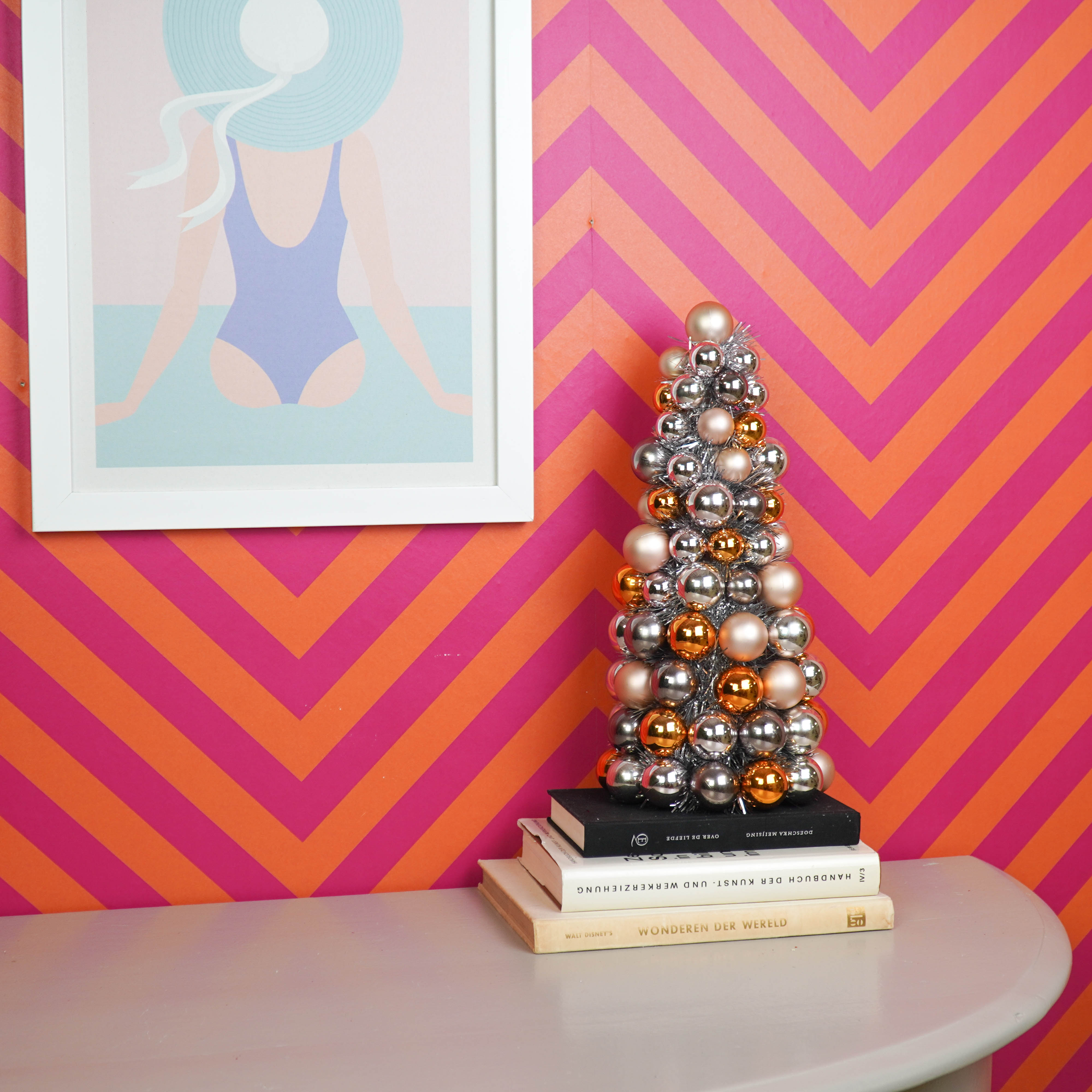 Kerst Decoratie -  Kerstballen Kerstboom - Kunststof - Taupe/Oranje   - 19x41 cm