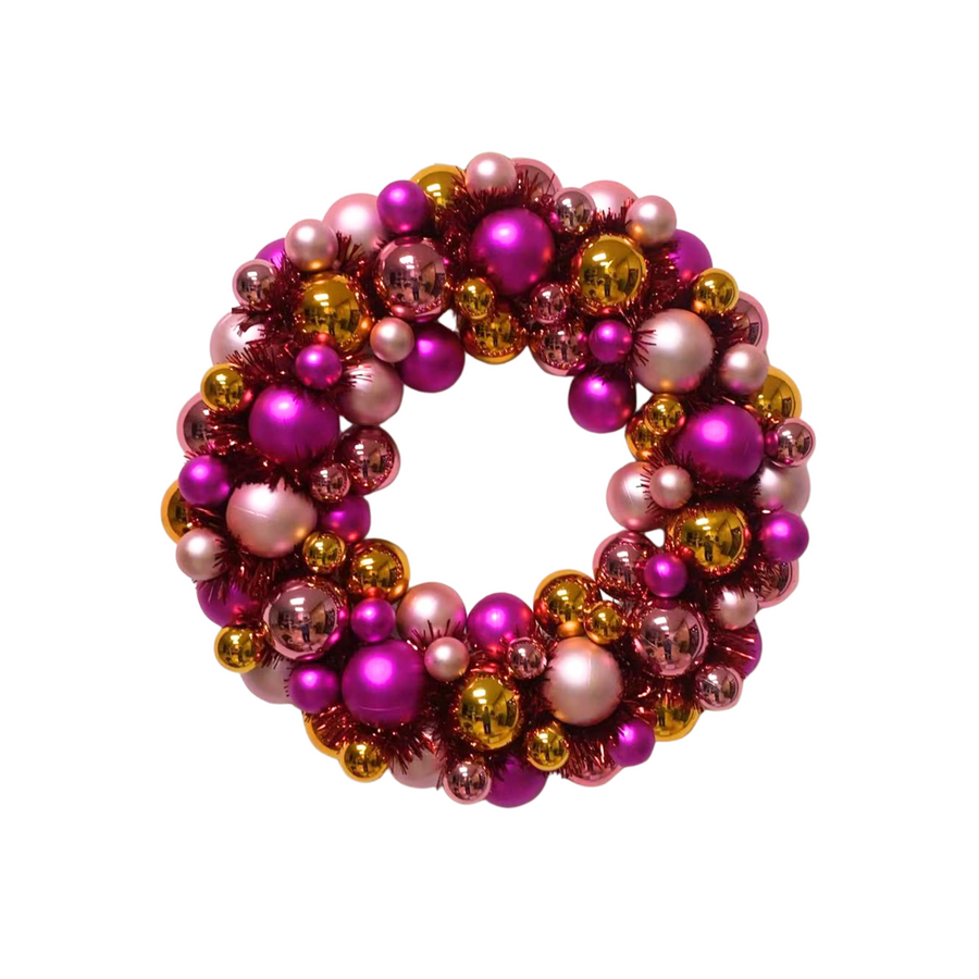 Christmas Decorations - Christmas Wreath Baubles - Plastic - Pink/Orange - 34x10 cm