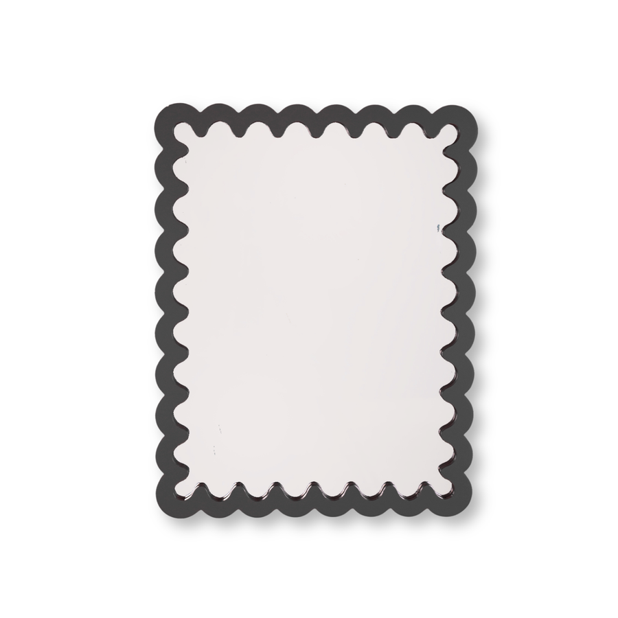 Spiegel - Wandspiegel met Golvende Rand - MDF - Zwart - 33x43x1.5cm
