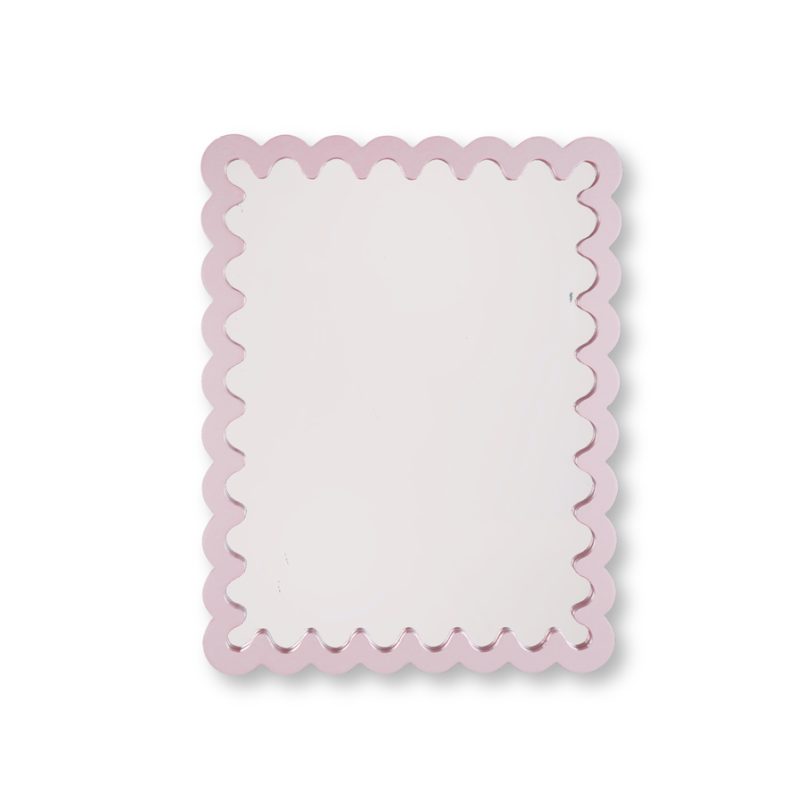 Spiegel - Wandspiegel met Golvende Rand - MDF - Lichtroze - 33x43x1.5cm