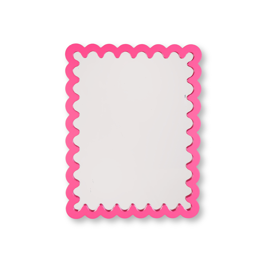 Spiegel - Wandspiegel met Golvende Rand - MDF - Fluor Roze - 33x43x1.5cm