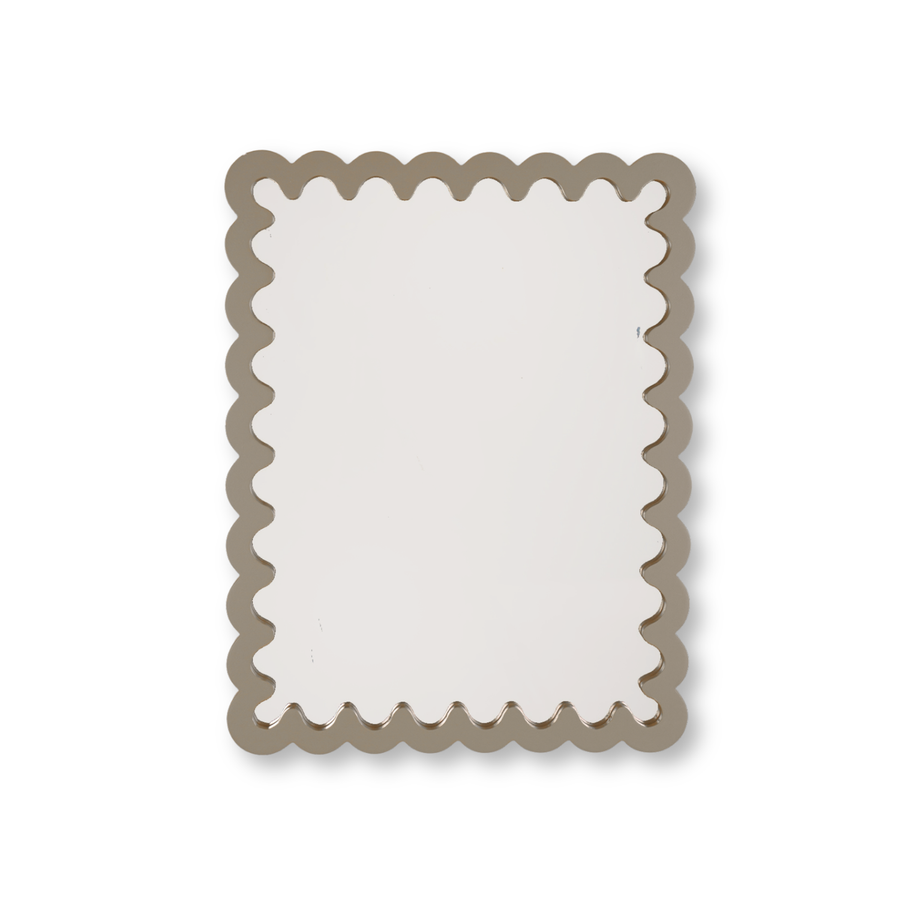 Spiegel - Wandspiegel met Golvende Rand - MDF - Taupe - 33x43x1.5cm