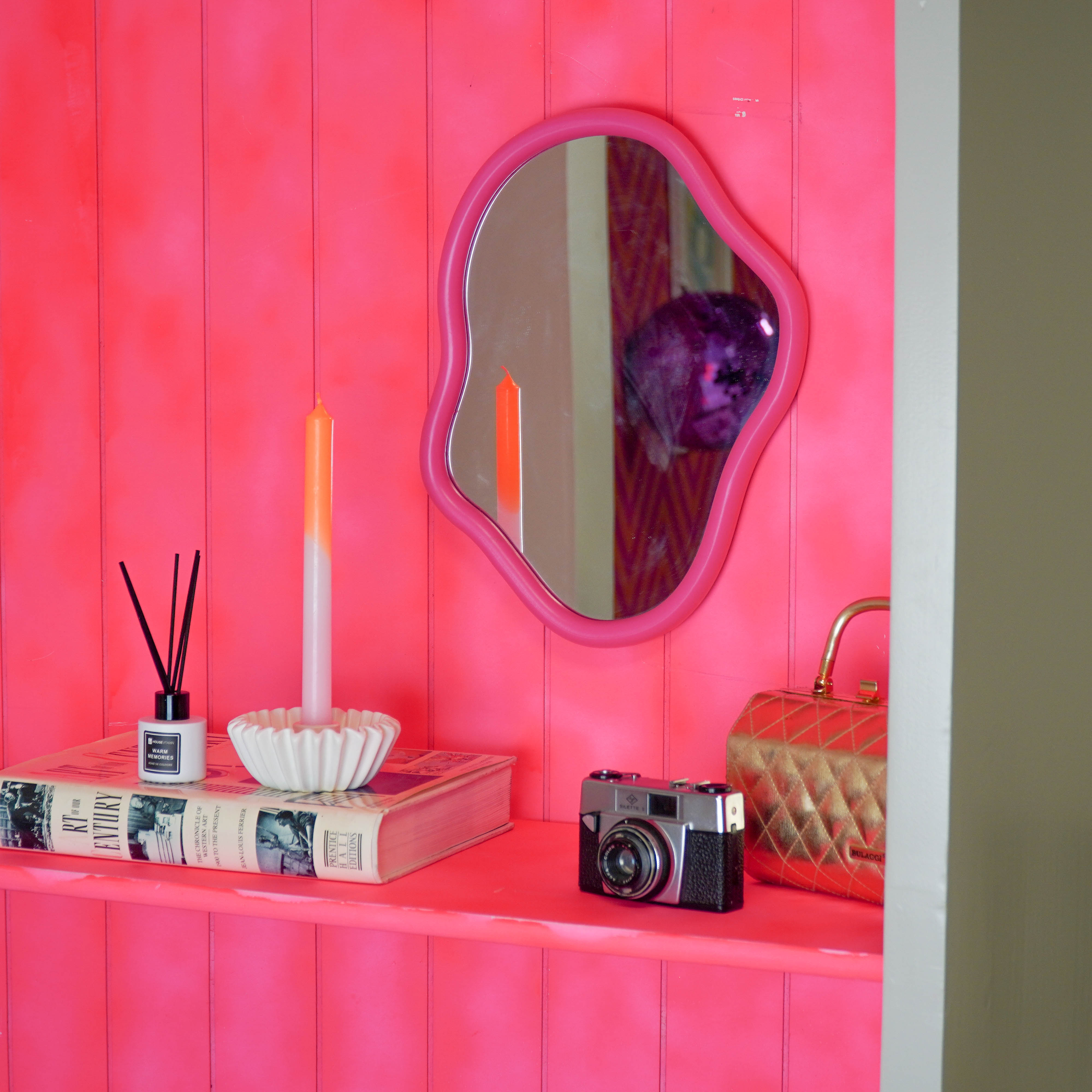 Spiegel - Wand Spiegel Organische Vorm - Fluor Roze - 30x40cm