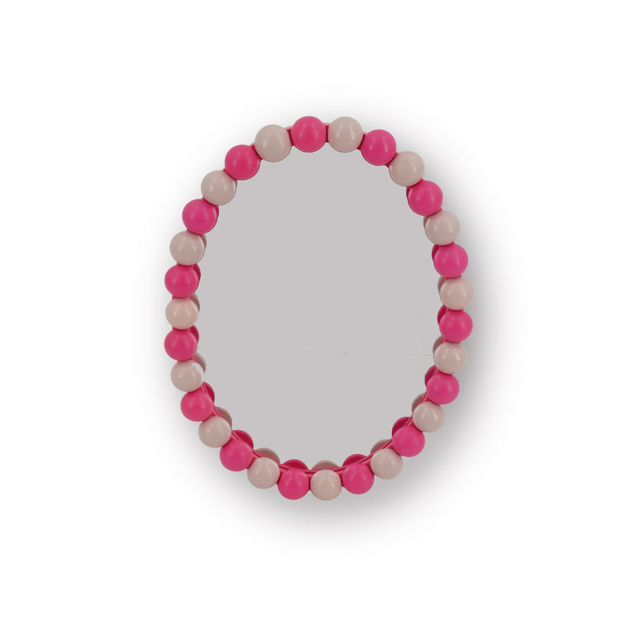 Spiegel - Wandspiegel met bolletjesrand - MDF/glas - Lichtroze/neonroze - 29x22.5cm