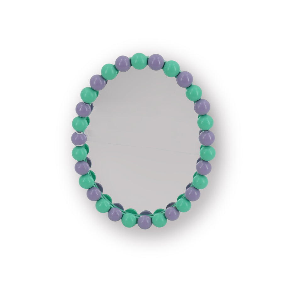 Spiegel - Wandspiegel met Bolletjesrand - MDF/Glas - Mint/Lila - 29x22.5cm