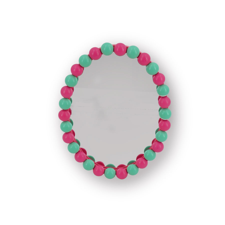 Spiegel - Wandspiegel met bolletjesrand - MDF/Glas - Mint/Neon Roze - 29x22.5cm