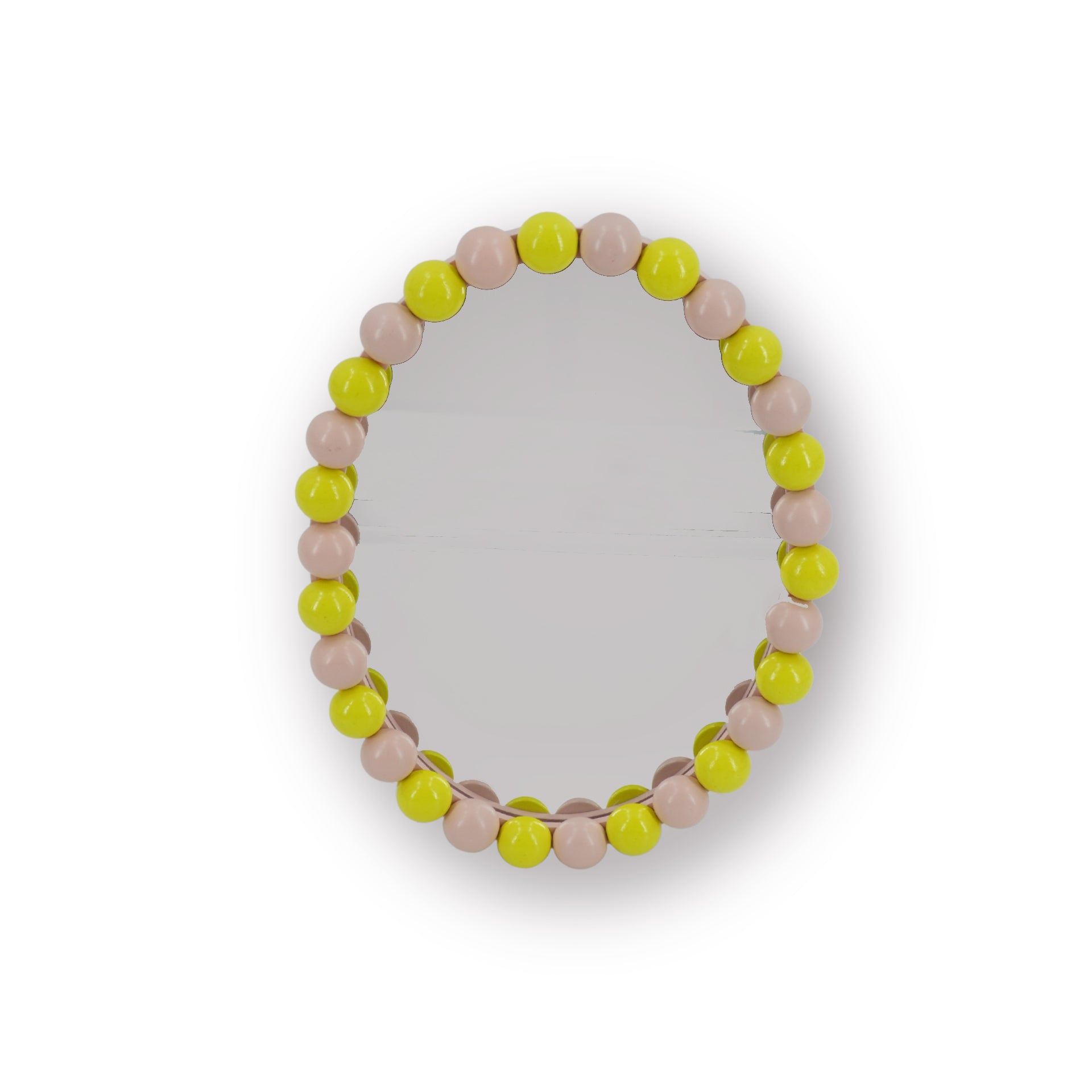 Spiegel - Wand Spiegel met Bolletjesrand - MDF/ Glas - Licht Roze/ Geel - 29x22.5cm