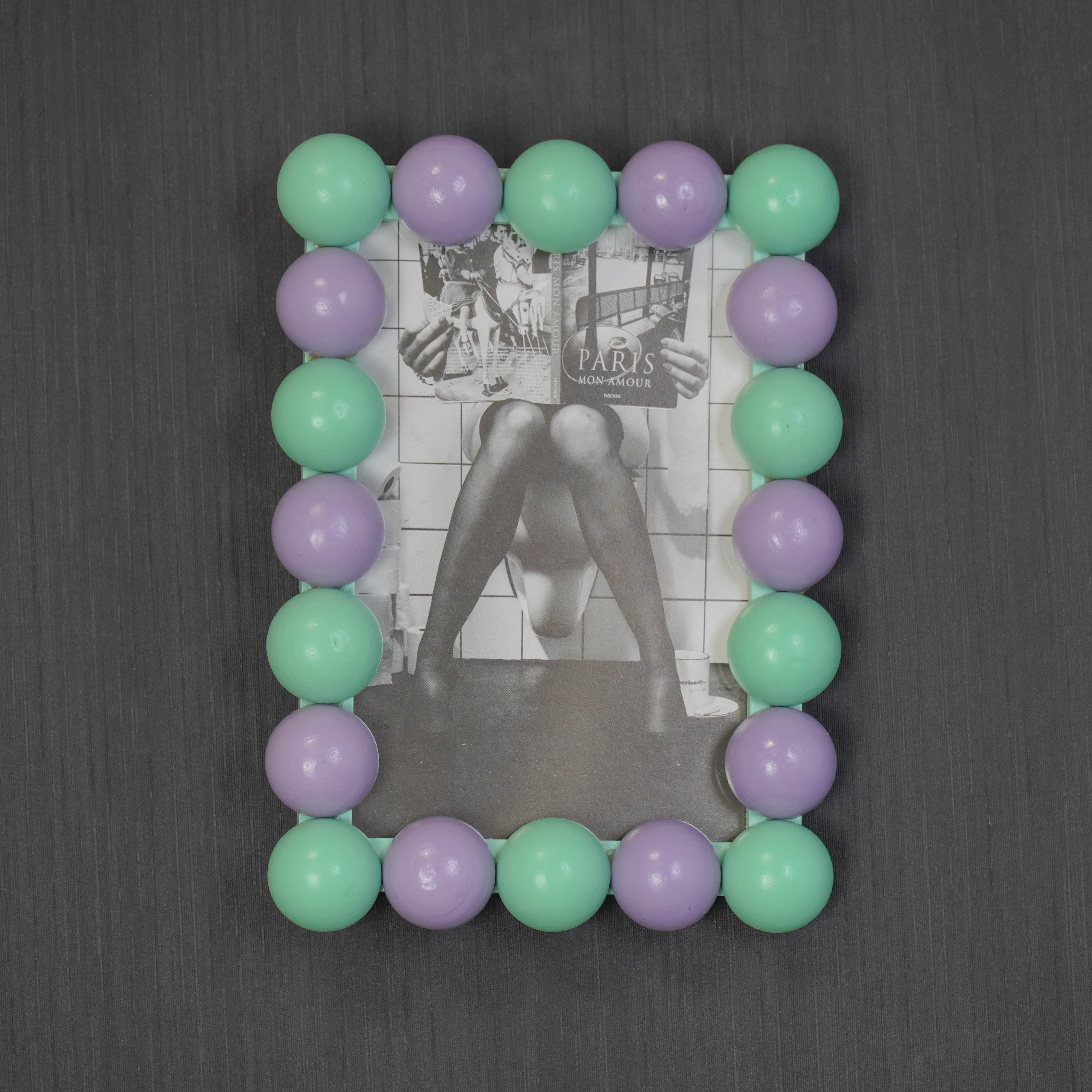 Fotolijst - Rechthoekig met Bolletjes Rand - MDF - Mint/ Lila - 18.5x13.5cm