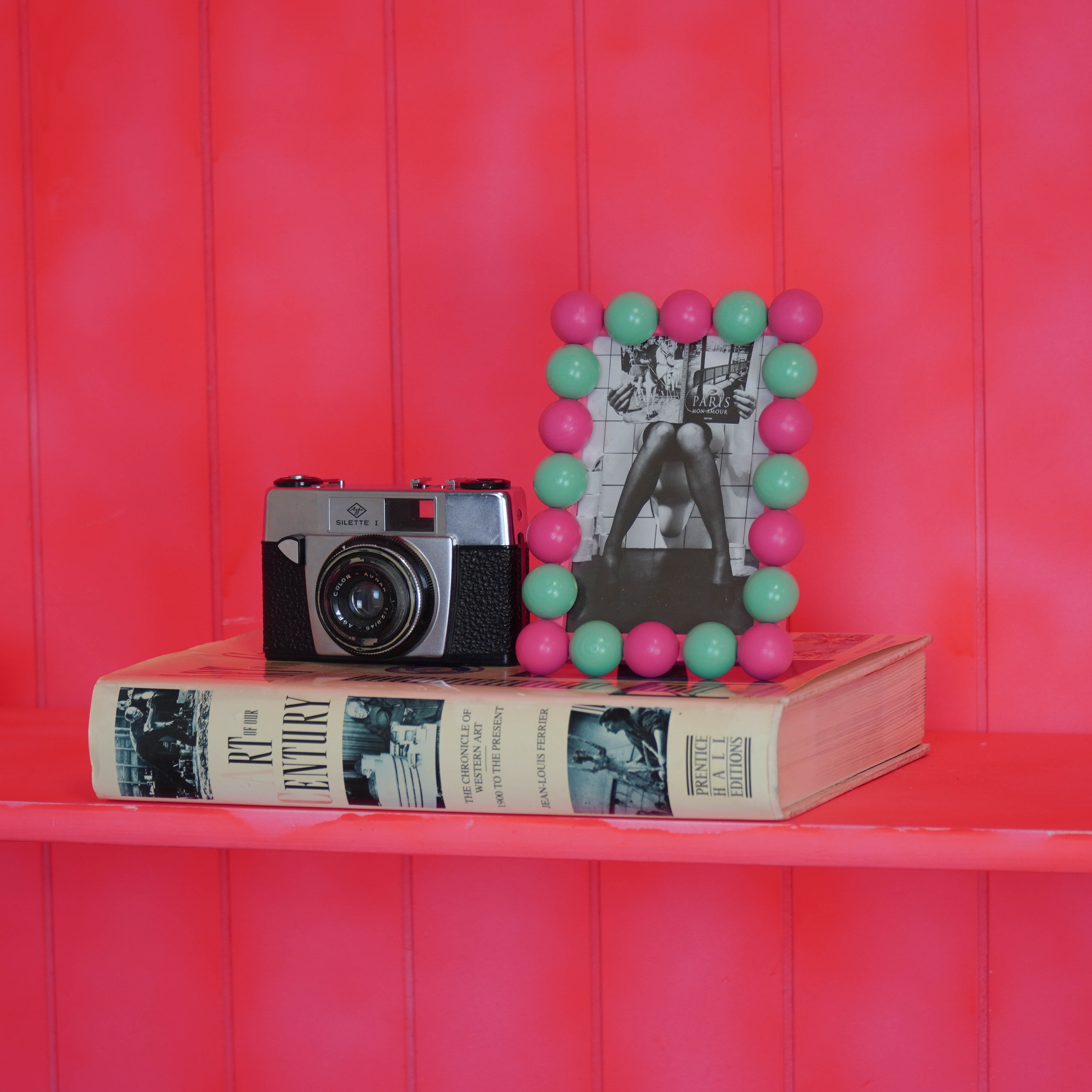 Fotolijst - Rechthoekig met Bolletjes Rand - MDF - Mint/ Neon Roze - 18.5x13.5cm