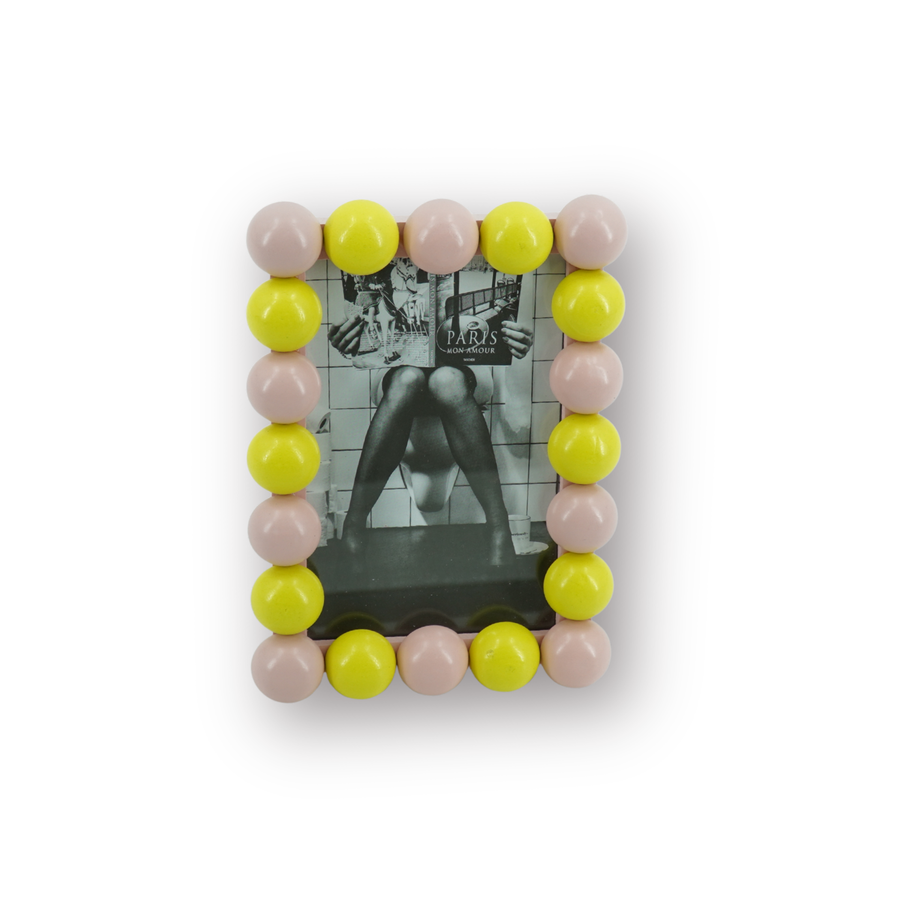 Fotolijst - Rechthoekig met Bolletjesrand - MDF - Lichtroze/Geel - 18.5x13.5cm