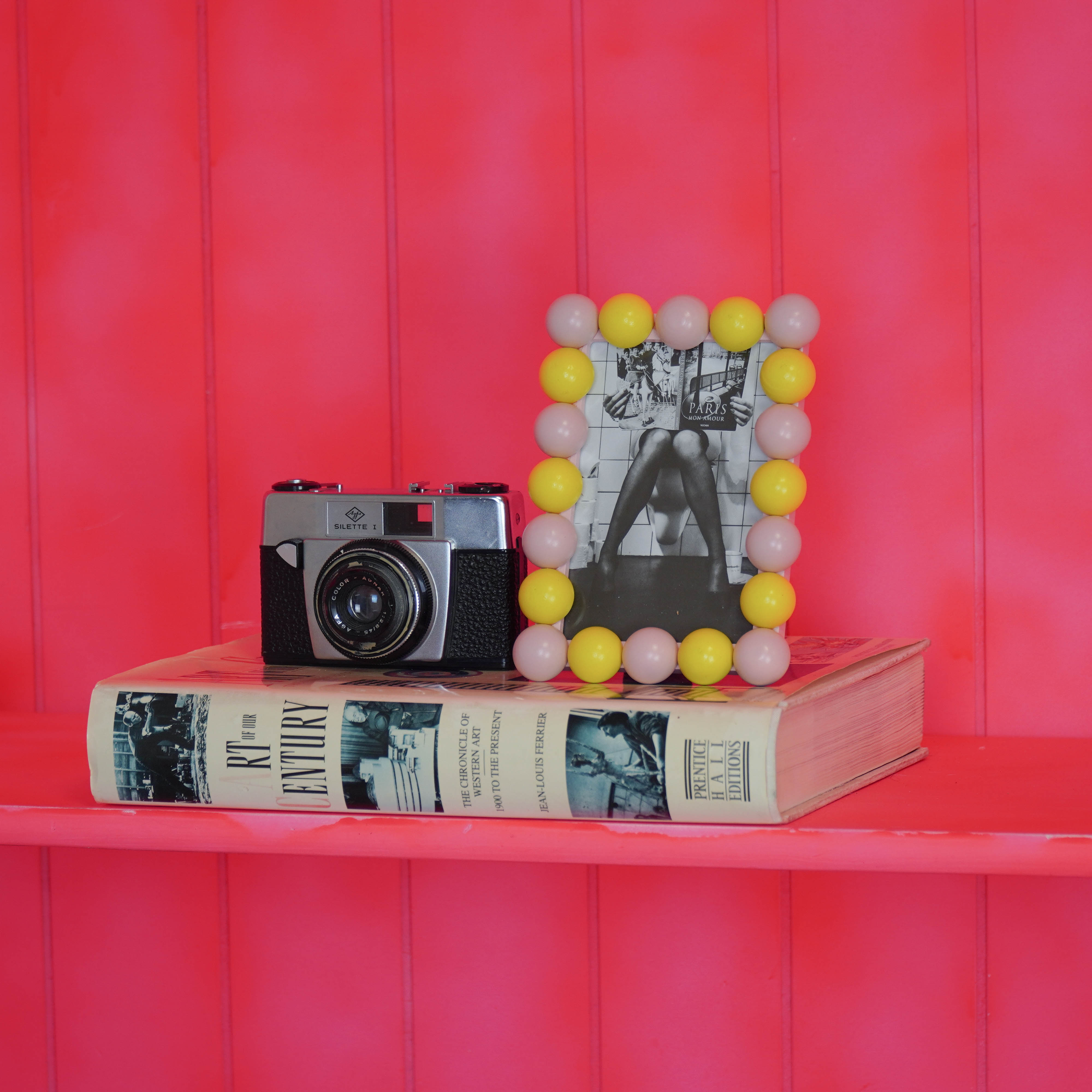 Fotolijst - Rechthoekig met Bolletjes Rand - MDF - Licht Roze/ Geel - 18.5x13.5cm