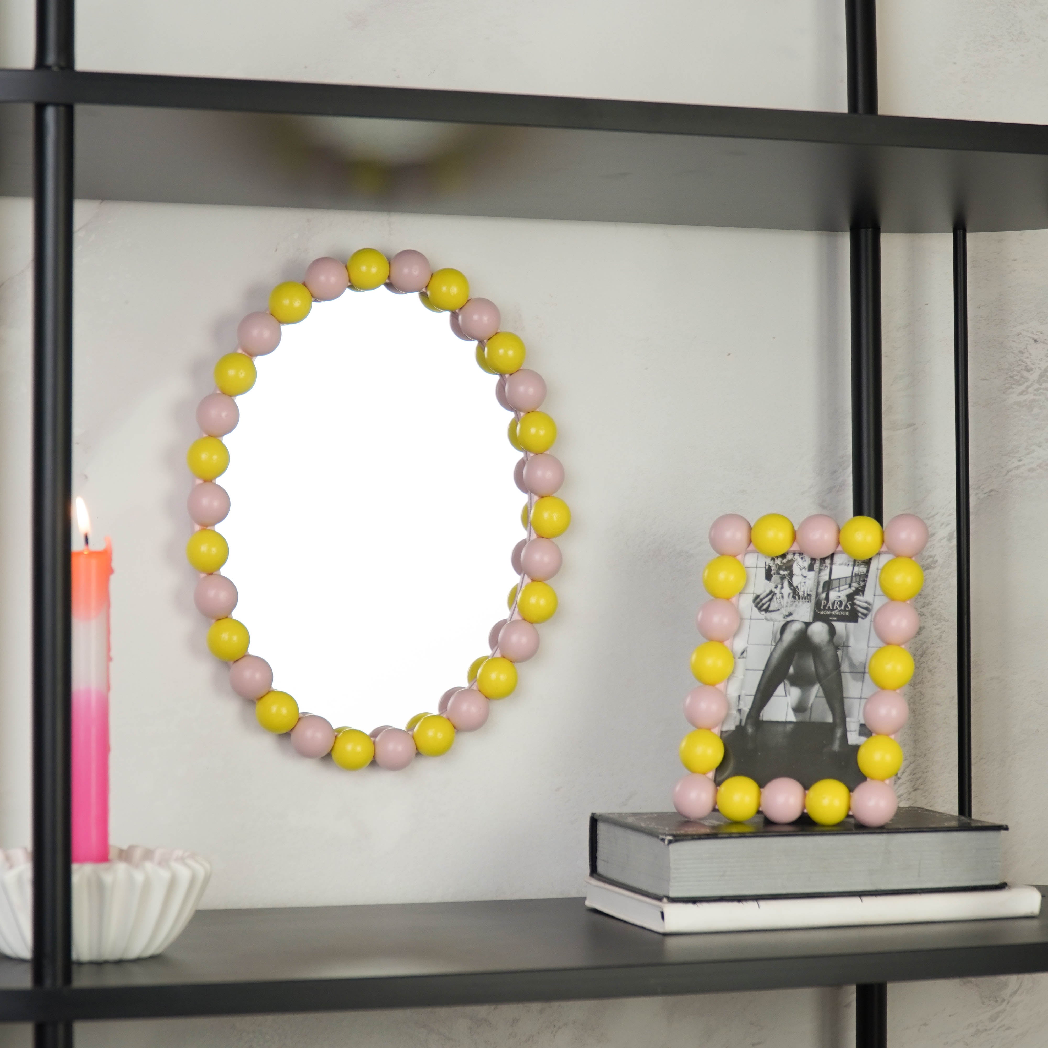 Fotolijst - Rechthoekig met Bolletjes Rand - MDF - Licht Roze/ Geel - 18.5x13.5cm