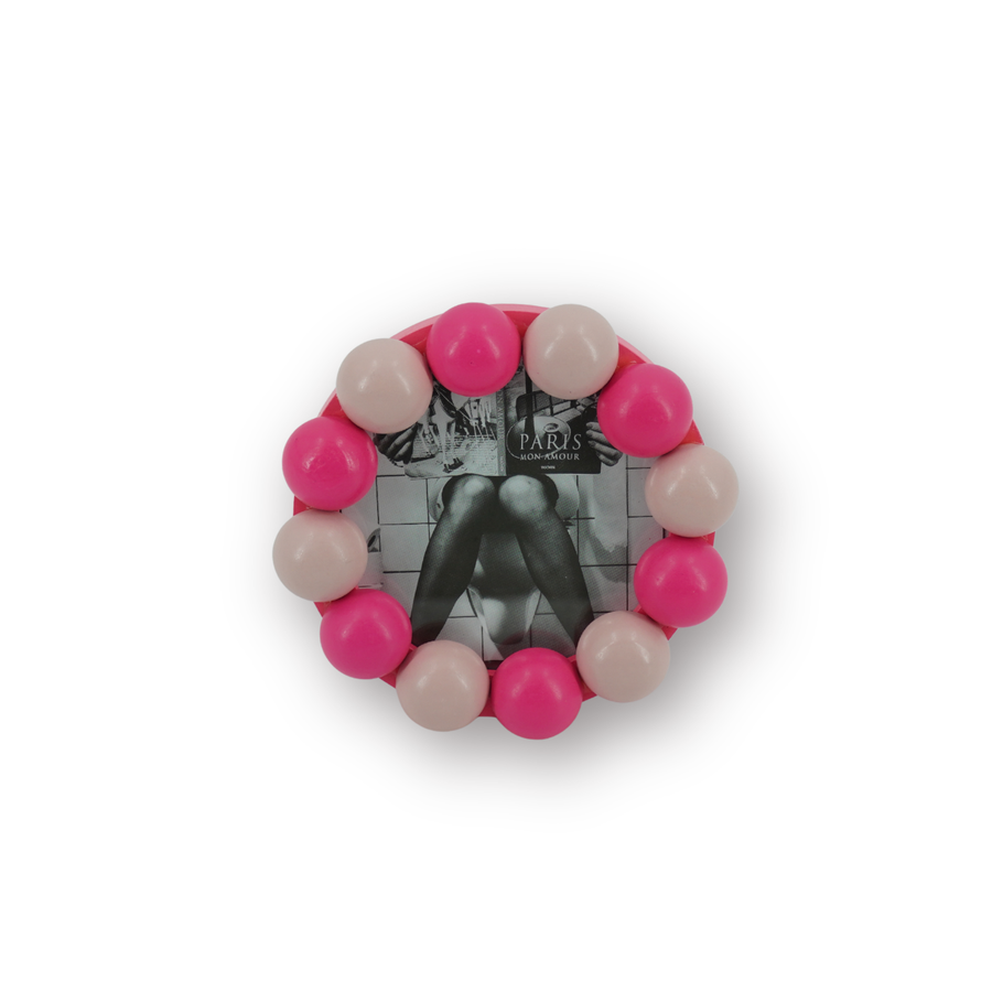 Fotolijst - Rond met bolletjesrand - MDF - Lichtroze/Neonroze - 14,5x14,5 cm