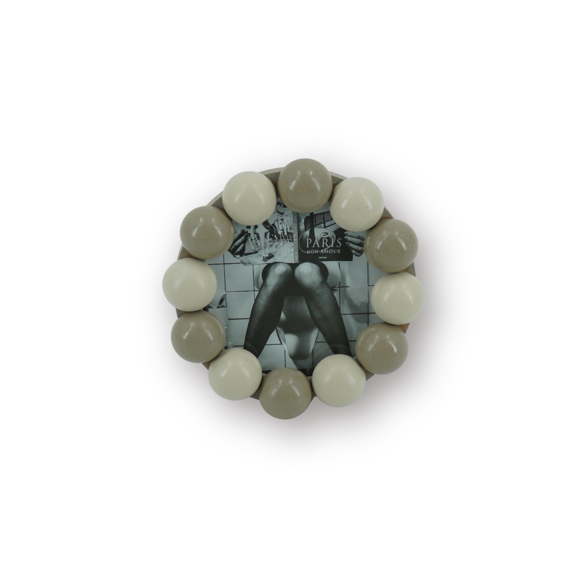 Fotolijst - Rond met Bolletjes Rand - MDF - Zand/ Taupe -14.5x14.5cm