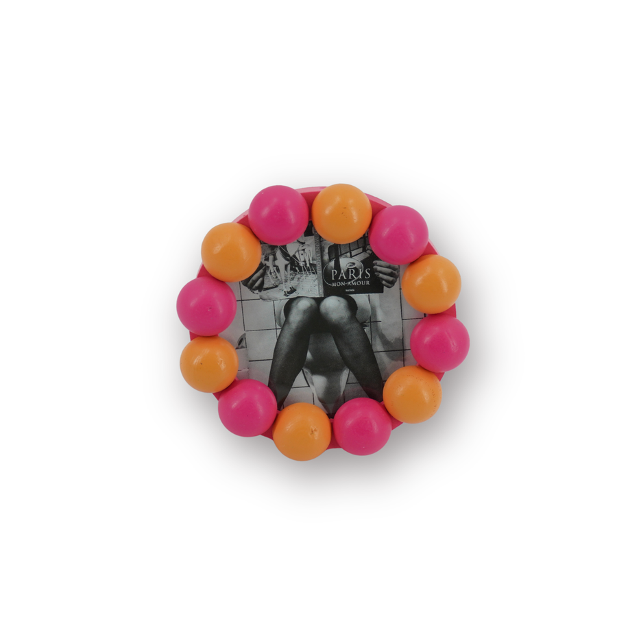 Fotolijst - Rond met Bolletjesrand - MDF - Oranje/Neonroze - 14.5x14.5cm