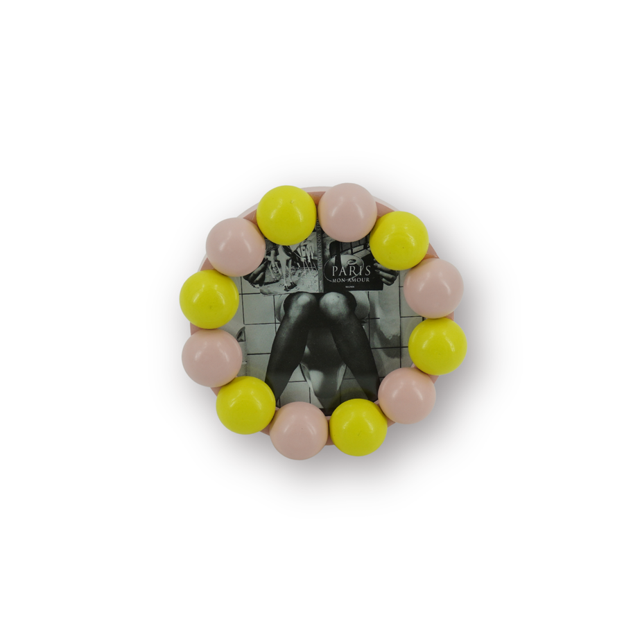 Fotolijst - Rond met Bolletjesrand - MDF - Lichtroze/Geel - 14.5x14.5cm