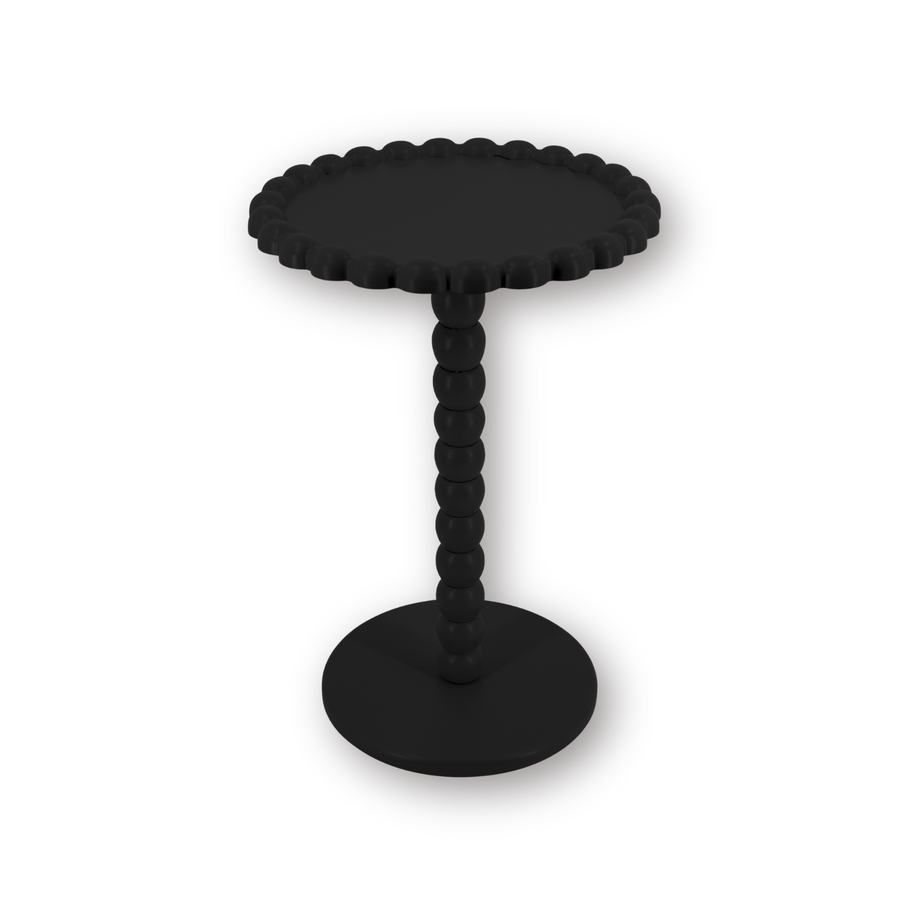 Bijzettafel - Ronde Bijzettafel met Bolletjesrand en Poot - MDF - Zwart - 38X55cm