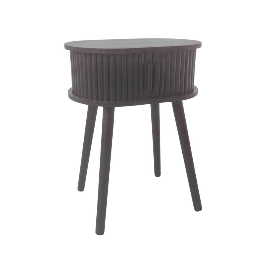 Side Table - Bedside Table with Slat Sliding Door - Black - 40x30x53cm