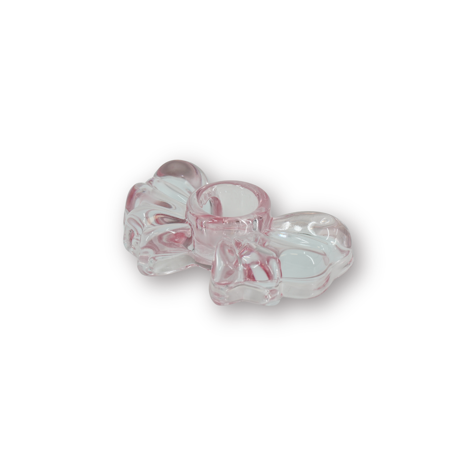 Kaarshouder - Kandelaar Strik - Glas - Roze - 9,5x6,5x2,5 cm