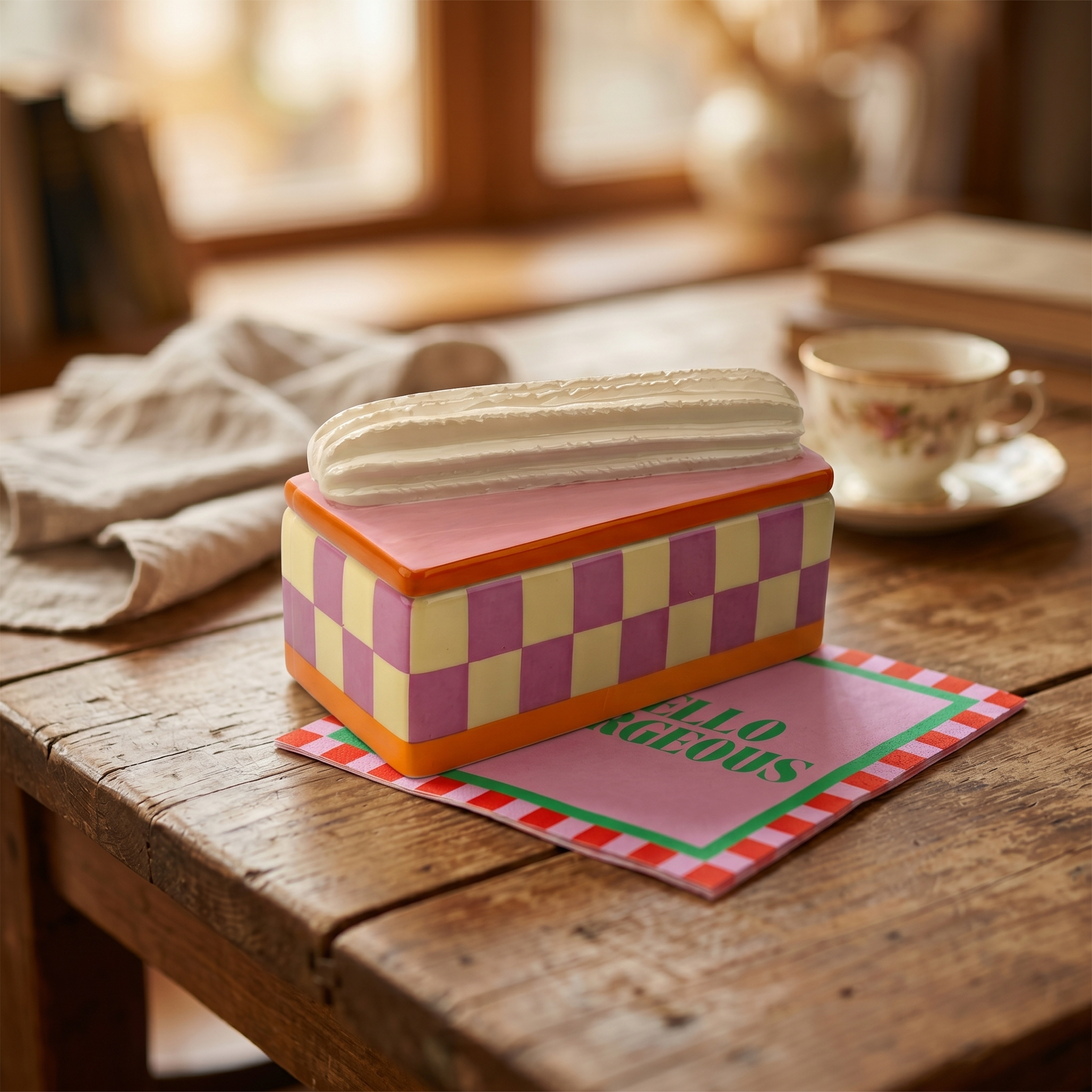 Opbergpot - Tompouche - Roze/Oranje - Dolomiet - 14x6x6cm