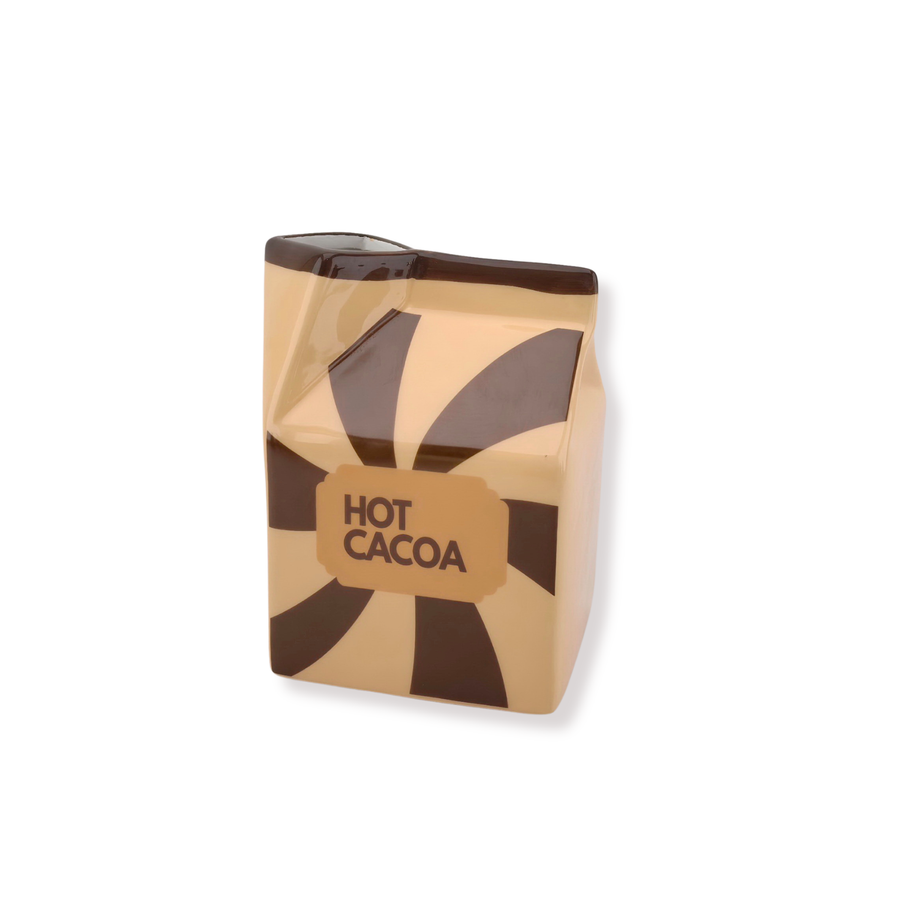 Bloemenvaas - Melkpak Vaas 'Hot Cocao' - Bruin/Karamel - Dolomiet - 10,5x9x13,5cm