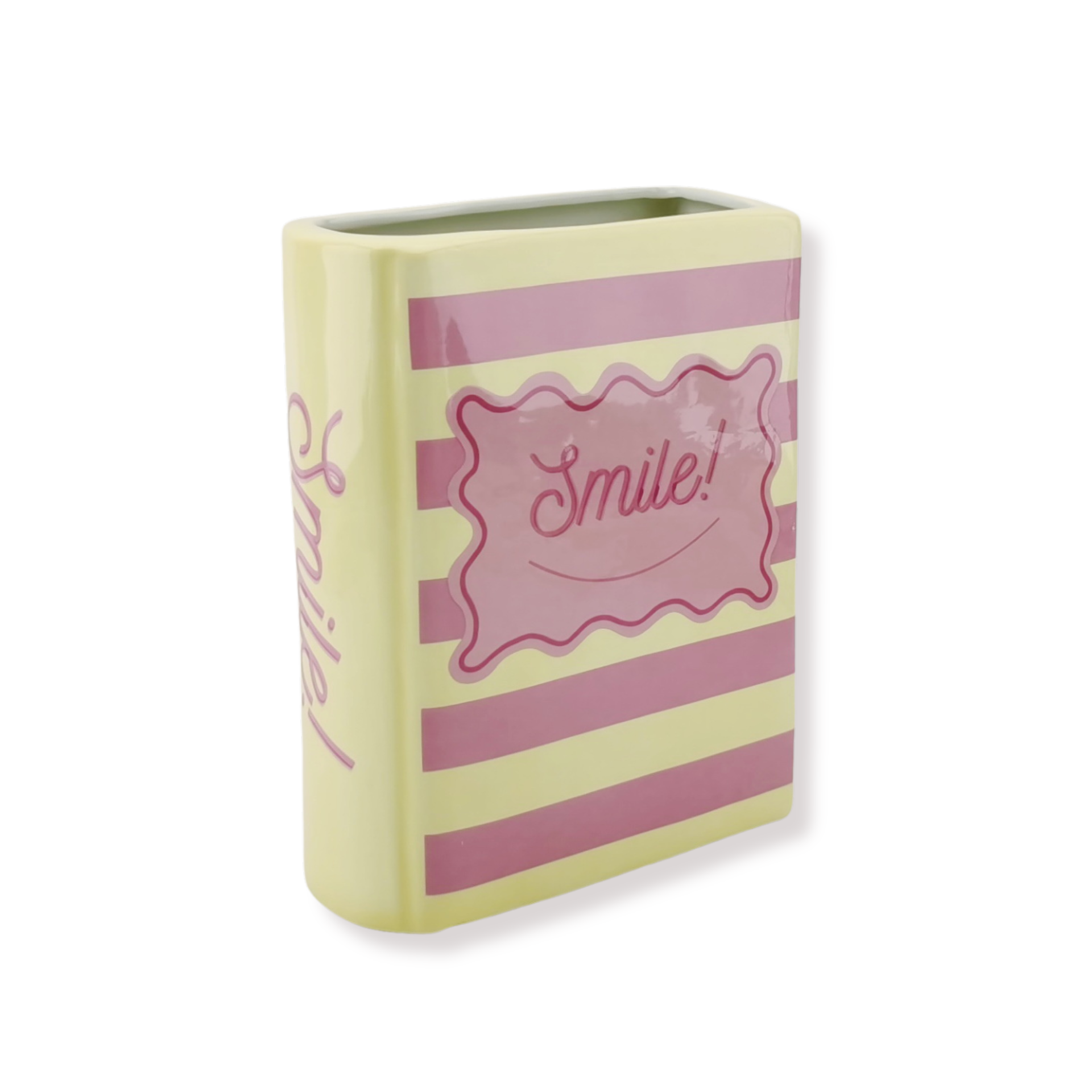 Bloemenvaas - Boek Vaas - Geel/Roze - Dolomiet - 16,5x7,5x21,5cm