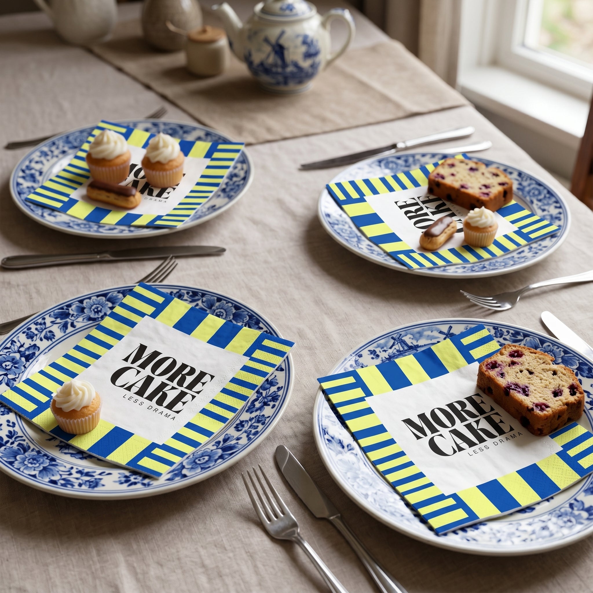 Papieren Servetten - "More Cake" - Blauw/Groen - 3-Laags - FSC - 33x33 cm  - 20 Stuks