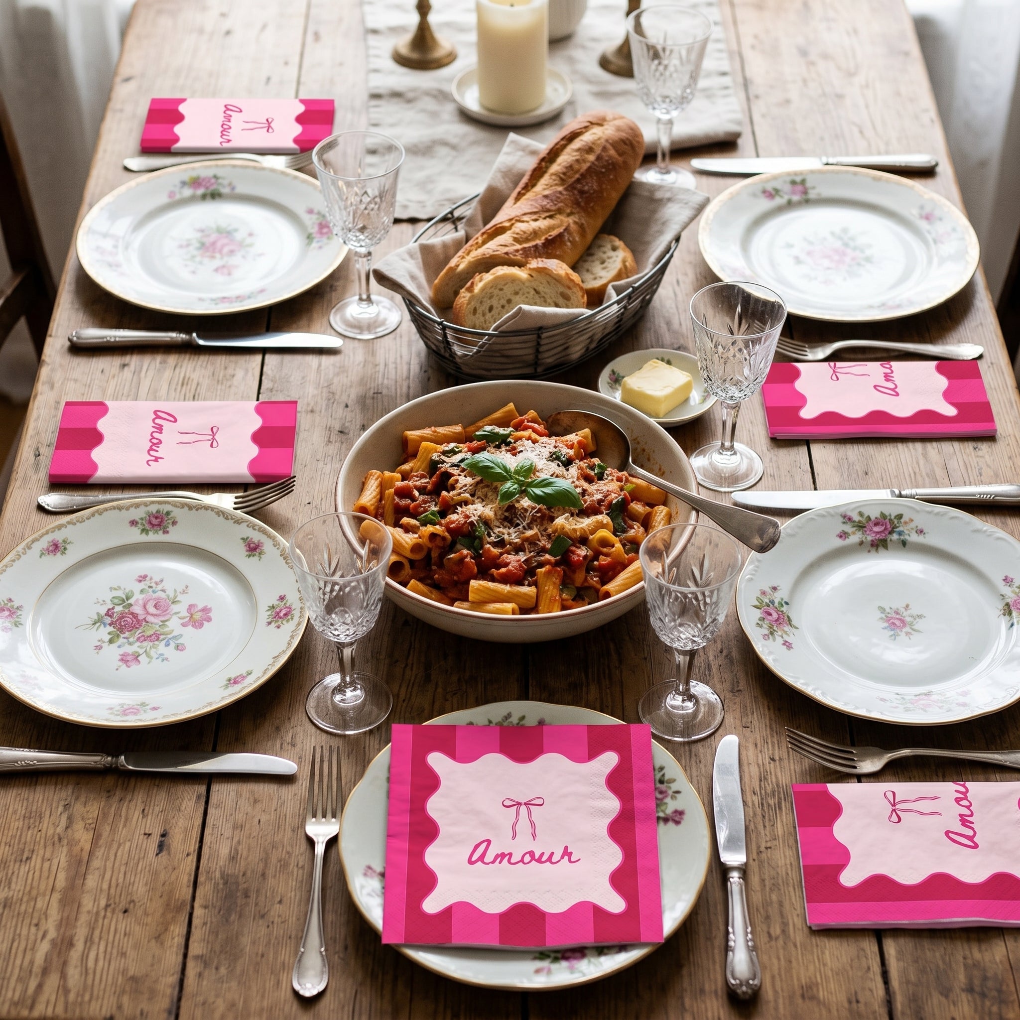 Papieren Servetten - "Amour" - Rood/Roze - 3-Laags - FSC - 33x33 cm  - 20 Stuks
