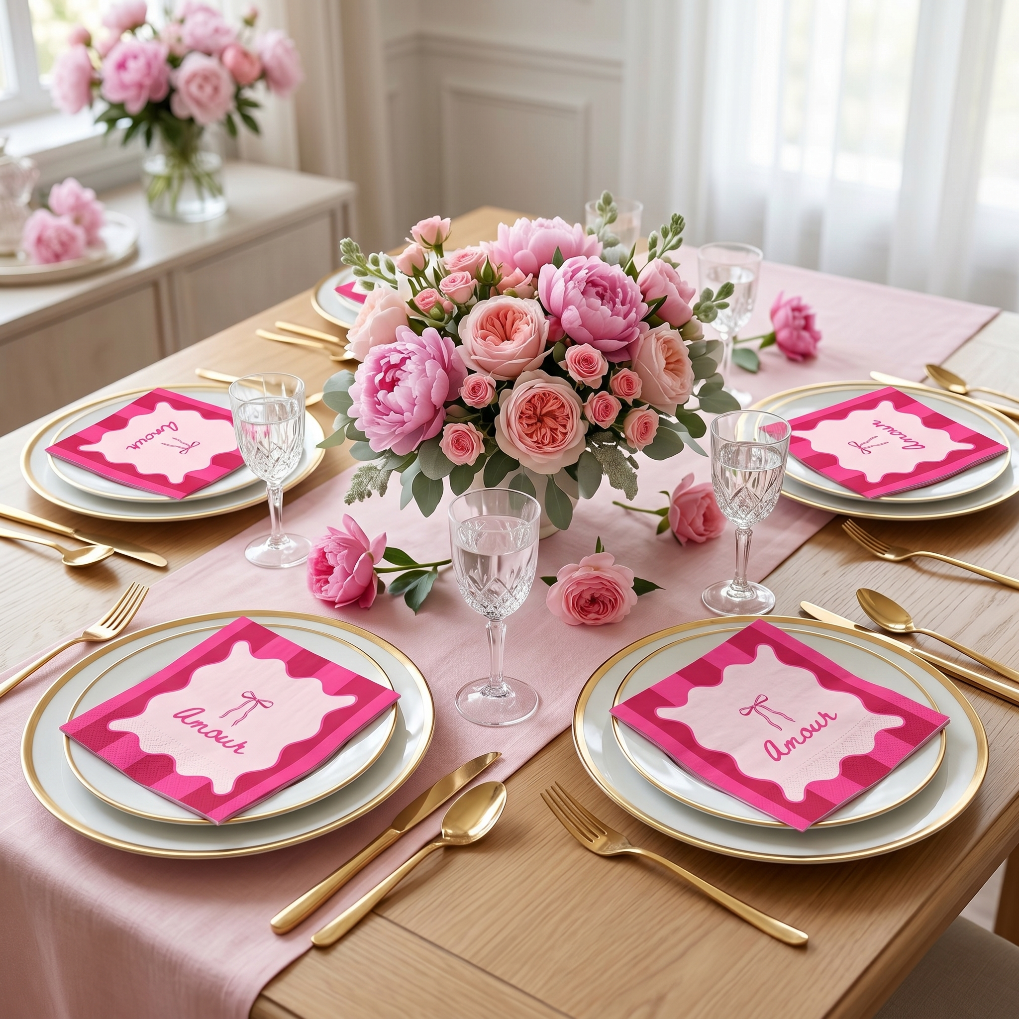 Papieren Servetten - "Amour" - Rood/Roze - 3-Laags - FSC - 33x33 cm  - 20 Stuks